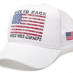 Back To Back World War Champs Hat Curved Funny 4th of July Cap White